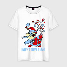 Мужская футболка хлопок с принтом Салют - хлопушка в Белгороде, 100% хлопок | прямой крой, круглый вырез горловины, длина до линии бедер, слегка спущенное плечо. | new year | дед мороз | новый год | салют | хлопушка