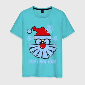 Мужская футболка хлопок с принтом Санта Клаус и снежинки в Белгороде, 100% хлопок | прямой крой, круглый вырез горловины, длина до линии бедер, слегка спущенное плечо. | new year | дед мороз | зима | новый год | санта | санта клаус | снег