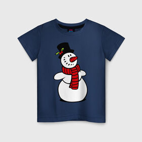 Детская футболка хлопок с принтом Весёлый снеговик в Белгороде, 100% хлопок | круглый вырез горловины, полуприлегающий силуэт, длина до линии бедер | new year | новый год | рождество | снеговик