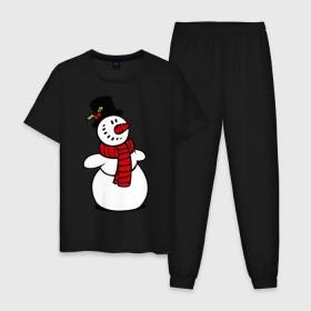 Мужская пижама хлопок с принтом Весёлый снеговик в Белгороде, 100% хлопок | брюки и футболка прямого кроя, без карманов, на брюках мягкая резинка на поясе и по низу штанин
 | new year | новый год | рождество | снеговик