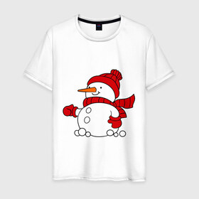 Мужская футболка хлопок с принтом Снеговик в Белгороде, 100% хлопок | прямой крой, круглый вырез горловины, длина до линии бедер, слегка спущенное плечо. | 