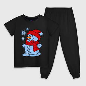 Детская пижама хлопок с принтом Снеговик и снежинки в Белгороде, 100% хлопок |  брюки и футболка прямого кроя, без карманов, на брюках мягкая резинка на поясе и по низу штанин
 | зима | новый год | снег | снеговик | снежинки