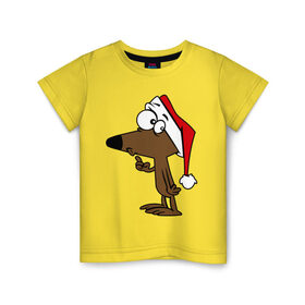 Детская футболка хлопок с принтом Собачка в новогодней шапке в Белгороде, 100% хлопок | круглый вырез горловины, полуприлегающий силуэт, длина до линии бедер | 2015 | new year | новый год | собака | шапка