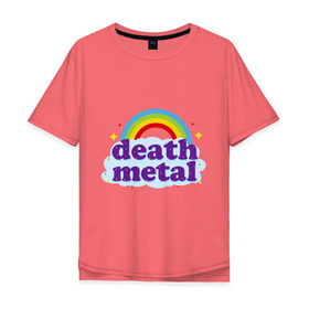 Мужская футболка хлопок Oversize с принтом Rainbow death metal в Белгороде, 100% хлопок | свободный крой, круглый ворот, “спинка” длиннее передней части | Тематика изображения на принте: будь металистом | волшебство | метал | музыка | оставайся рокером | прикол | радуга | рок | рокерам
