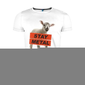 Мужская футболка премиум с принтом Stay metal lamb в Белгороде, 92% хлопок, 8% лайкра | приталенный силуэт, круглый вырез ворота, длина до линии бедра, короткий рукав | Тематика изображения на принте: будь металистом | метал | музыка | оставайся рокером | прикол | рок | рокерам | ягненок