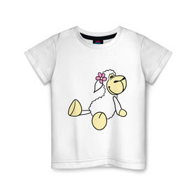 Детская футболка хлопок с принтом Овечка в Белгороде, 100% хлопок | круглый вырез горловины, полуприлегающий силуэт, длина до линии бедер | Тематика изображения на принте: 2015 | барашек | нг | новый год | овечка | символ | цветочек