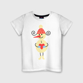 Детская футболка хлопок с принтом Снеговик в Белгороде, 100% хлопок | круглый вырез горловины, полуприлегающий силуэт, длина до линии бедер | 2015 | нг | новый год | сердечко | снеговик