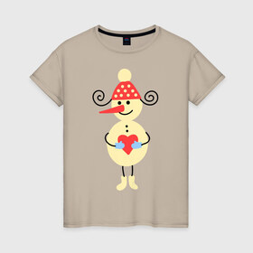 Женская футболка хлопок с принтом Снеговик в Белгороде, 100% хлопок | прямой крой, круглый вырез горловины, длина до линии бедер, слегка спущенное плечо | 2015 | нг | новый год | сердечко | снеговик