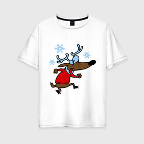 Женская футболка хлопок Oversize с принтом Новогодний олень в Белгороде, 100% хлопок | свободный крой, круглый ворот, спущенный рукав, длина до линии бедер
 | 2015 | new year | новый год | олень | снег