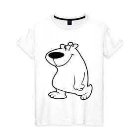 Женская футболка хлопок с принтом Веселый белый медведь в Белгороде, 100% хлопок | прямой крой, круглый вырез горловины, длина до линии бедер, слегка спущенное плечо | new year | белый | медведь | северный полюс
