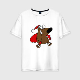 Женская футболка хлопок Oversize с принтом Новогодний мишка в Белгороде, 100% хлопок | свободный крой, круглый ворот, спущенный рукав, длина до линии бедер
 | 2015 | new year | медведь | новый год