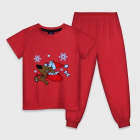 Детская пижама хлопок с принтом Собачка в новогоднем колпаке в Белгороде, 100% хлопок |  брюки и футболка прямого кроя, без карманов, на брюках мягкая резинка на поясе и по низу штанин
 | new year | новый год | пес | собака