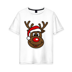 Женская футболка хлопок Oversize с принтом Рождественский олень в Белгороде, 100% хлопок | свободный крой, круглый ворот, спущенный рукав, длина до линии бедер
 | 2015 | new year | новый год | олень | рождество
