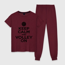 Женская пижама хлопок с принтом Keep calm and volley on в Белгороде, 100% хлопок | брюки и футболка прямого кроя, без карманов, на брюках мягкая резинка на поясе и по низу штанин | волейбол