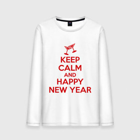 Мужской лонгслив хлопок с принтом Keep calm and happy new year в Белгороде, 100% хлопок |  | keep calm | new year | новый год | сохраняй спокойствие