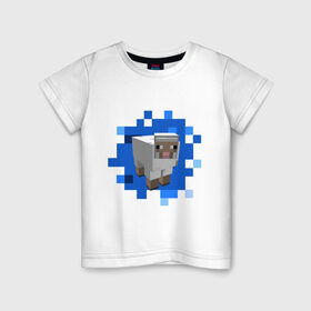 Детская футболка хлопок с принтом Minecraft sheep в Белгороде, 100% хлопок | круглый вырез горловины, полуприлегающий силуэт, длина до линии бедер | Тематика изображения на принте: майнкрафт | овечка
