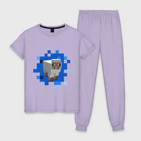 Женская пижама хлопок с принтом Minecraft sheep в Белгороде, 100% хлопок | брюки и футболка прямого кроя, без карманов, на брюках мягкая резинка на поясе и по низу штанин | Тематика изображения на принте: майнкрафт | овечка