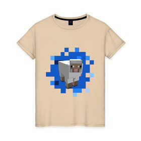 Женская футболка хлопок с принтом Minecraft sheep в Белгороде, 100% хлопок | прямой крой, круглый вырез горловины, длина до линии бедер, слегка спущенное плечо | майнкрафт | овечка
