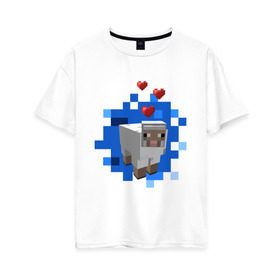 Женская футболка хлопок Oversize с принтом Minecraft sheep в Белгороде, 100% хлопок | свободный крой, круглый ворот, спущенный рукав, длина до линии бедер
 | 2015 | minecraft | бараны | животные | майнкрафт | овечки | приколы | символ года | ягнята