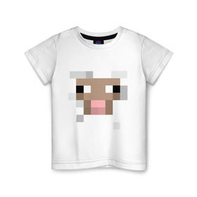 Детская футболка хлопок с принтом Майнкрафт в Белгороде, 100% хлопок | круглый вырез горловины, полуприлегающий силуэт, длина до линии бедер | мордочка | овечка | пиксельный