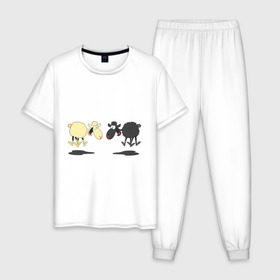 Мужская пижама хлопок с принтом Прыгающие овечки в Белгороде, 100% хлопок | брюки и футболка прямого кроя, без карманов, на брюках мягкая резинка на поясе и по низу штанин
 | 2015 | бараны | животные | овечки | приколы | символ года | ягнята