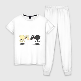 Женская пижама хлопок с принтом Прыгающие овечки в Белгороде, 100% хлопок | брюки и футболка прямого кроя, без карманов, на брюках мягкая резинка на поясе и по низу штанин | 2015 | бараны | животные | овечки | приколы | символ года | ягнята