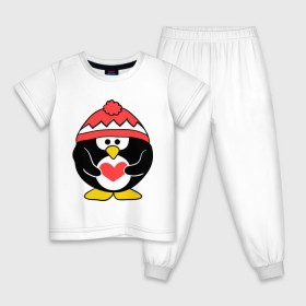 Детская пижама хлопок с принтом Пингвин с сердцем в Белгороде, 100% хлопок |  брюки и футболка прямого кроя, без карманов, на брюках мягкая резинка на поясе и по низу штанин
 | пингвин
