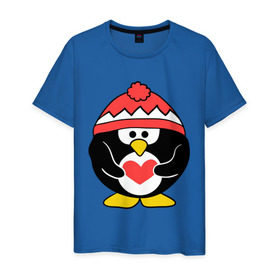 Мужская футболка хлопок с принтом Пингвин с сердцем в Белгороде, 100% хлопок | прямой крой, круглый вырез горловины, длина до линии бедер, слегка спущенное плечо. | пингвин