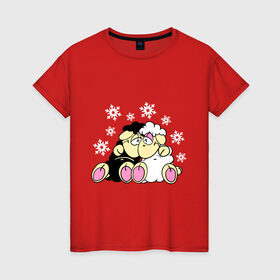 Женская футболка хлопок с принтом Барашки в Белгороде, 100% хлопок | прямой крой, круглый вырез горловины, длина до линии бедер, слегка спущенное плечо | барашек | год козы новый год | любовь | овечка | снежинка