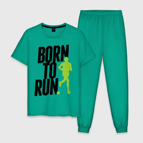 Мужская пижама хлопок с принтом Рожден для бега в Белгороде, 100% хлопок | брюки и футболка прямого кроя, без карманов, на брюках мягкая резинка на поясе и по низу штанин
 | born to run | run | бегать | рожден | рожден бежать