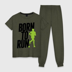Женская пижама хлопок с принтом Рожден для бега в Белгороде, 100% хлопок | брюки и футболка прямого кроя, без карманов, на брюках мягкая резинка на поясе и по низу штанин | born to run | run | бегать | рожден | рожден бежать
