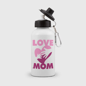 Бутылка спортивная с принтом Love Mom в Белгороде, металл | емкость — 500 мл, в комплекте две пластиковые крышки и карабин для крепления | люблю | любовь | мама | мамочка
