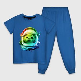 Детская пижама хлопок с принтом Кот космонавт в Белгороде, 100% хлопок |  брюки и футболка прямого кроя, без карманов, на брюках мягкая резинка на поясе и по низу штанин
 | space | астронавт | животные | звезды | космос | кот | кошка | мордочка | шлем