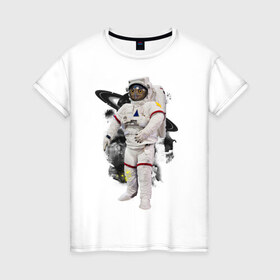 Женская футболка хлопок с принтом Сова космонавт в Белгороде, 100% хлопок | прямой крой, круглый вырез горловины, длина до линии бедер, слегка спущенное плечо | сова