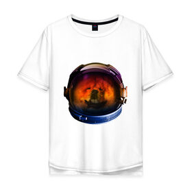 Мужская футболка хлопок Oversize с принтом Чау-чау в Белгороде, 100% хлопок | свободный крой, круглый ворот, “спинка” длиннее передней части | Тематика изображения на принте: астронавт | животные | космонавт | космос | мордочка | нос | собака | чау чау | шлем