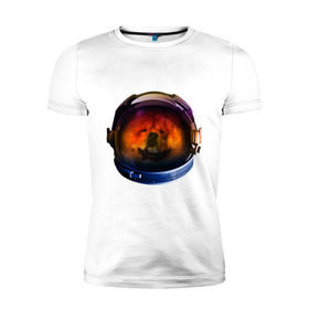 Мужская футболка премиум с принтом Чау-чау в Белгороде, 92% хлопок, 8% лайкра | приталенный силуэт, круглый вырез ворота, длина до линии бедра, короткий рукав | астронавт | животные | космонавт | космос | мордочка | нос | собака | чау чау | шлем