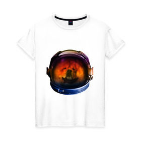 Женская футболка хлопок с принтом Чау-чау в Белгороде, 100% хлопок | прямой крой, круглый вырез горловины, длина до линии бедер, слегка спущенное плечо | астронавт | животные | космонавт | космос | мордочка | нос | собака | чау чау | шлем