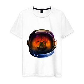 Мужская футболка хлопок с принтом Чау-чау в Белгороде, 100% хлопок | прямой крой, круглый вырез горловины, длина до линии бедер, слегка спущенное плечо. | Тематика изображения на принте: астронавт | животные | космонавт | космос | мордочка | нос | собака | чау чау | шлем