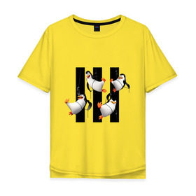 Мужская футболка хлопок Oversize с принтом Пингвины Мадагаскара в Белгороде, 100% хлопок | свободный крой, круглый ворот, “спинка” длиннее передней части | мадагаскар | мультик | пингвины