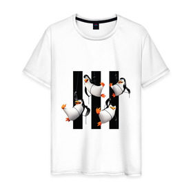 Мужская футболка хлопок с принтом Пингвины Мадагаскара в Белгороде, 100% хлопок | прямой крой, круглый вырез горловины, длина до линии бедер, слегка спущенное плечо. | Тематика изображения на принте: мадагаскар | мультик | пингвины