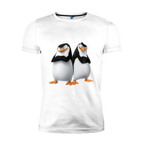 Мужская футболка премиум с принтом Пингвины Мадагаскара в Белгороде, 92% хлопок, 8% лайкра | приталенный силуэт, круглый вырез ворота, длина до линии бедра, короткий рукав | Тематика изображения на принте: мадагаскар | мультик | пингвины