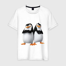 Мужская футболка хлопок с принтом Пингвины Мадагаскара в Белгороде, 100% хлопок | прямой крой, круглый вырез горловины, длина до линии бедер, слегка спущенное плечо. | мадагаскар | мультик | пингвины
