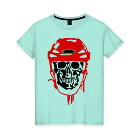 Женская футболка хлопок с принтом Мертвый хоккеист в Белгороде, 100% хлопок | прямой крой, круглый вырез горловины, длина до линии бедер, слегка спущенное плечо | скелет