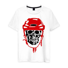 Мужская футболка хлопок с принтом Мертвый хоккеист в Белгороде, 100% хлопок | прямой крой, круглый вырез горловины, длина до линии бедер, слегка спущенное плечо. | скелет