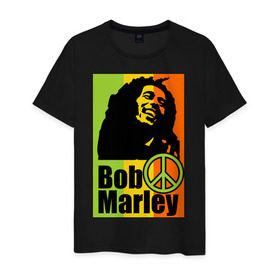 Мужская футболка хлопок с принтом Bob Marley в Белгороде, 100% хлопок | прямой крой, круглый вырез горловины, длина до линии бедер, слегка спущенное плечо. | bob marley | боб марли