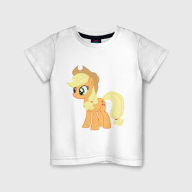 Детская футболка хлопок с принтом Пони Эпплджек в Белгороде, 100% хлопок | круглый вырез горловины, полуприлегающий силуэт, длина до линии бедер | my little pony | мой маленький пони | пони | эпплджек