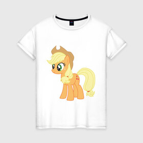 Женская футболка хлопок с принтом Пони Эпплджек в Белгороде, 100% хлопок | прямой крой, круглый вырез горловины, длина до линии бедер, слегка спущенное плечо | my little pony | мой маленький пони | пони | эпплджек