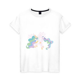 Женская футболка хлопок с принтом Принцесса Селестия в Белгороде, 100% хлопок | прямой крой, круглый вырез горловины, длина до линии бедер, слегка спущенное плечо | my little pony | мой маленький пони | пони | селестия