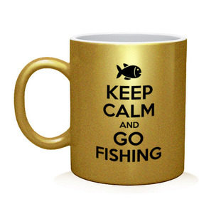 Кружка с принтом Keep calm and go fishing в Белгороде, керамика | объем — 330 мл, диаметр — 80 мм. Принт наносится на бока кружки, можно сделать два разных изображения | fishing | keep calm | рыбак | рыбалка | рыбачить | сохраняй спокойствие