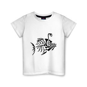 Детская футболка хлопок с принтом Скелет глубоководной рыбы в Белгороде, 100% хлопок | круглый вырез горловины, полуприлегающий силуэт, длина до линии бедер | скелет